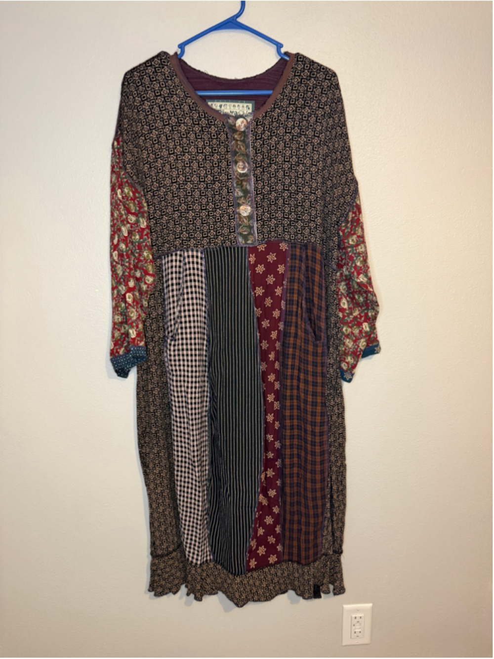 Nothing Matches Patchwork Lagenlook Midi Dress Size 1